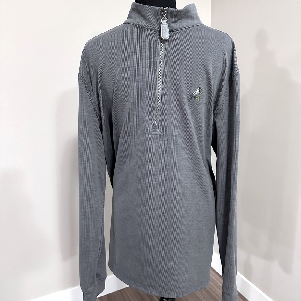 1/4 Zip Straight Down Grey Ribbed Golf Pullover